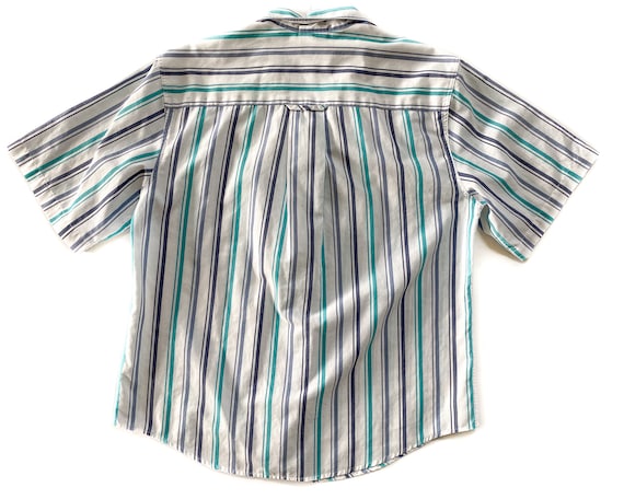 Vintage Blouse | Small Short Sleeve Blue Striped … - image 3