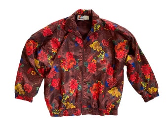 Vintage Jacket | Medium Floral Pattern Oversized Windbreaker | 80's, 90's Fashion