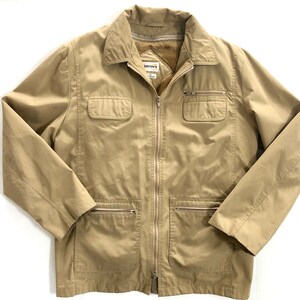 Vintage Jacket | Size Large Men&#39;s Utility/Military Tan Coat | 80&#39;s 90&#39;s Fashion