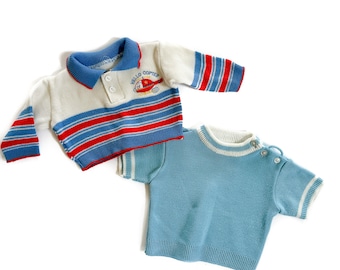 Vintage Boy Sweaters | Set of Two Size 6-9 Month Tops  | Vintage Children Clothing