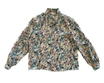 Vintage Blouse | Size 16 Patterned Blouse | Button Front, Collared Top | 80s, 90s Fashion