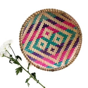 Vintage Basket | Flat Woven Colorful Basket | Boho Home/Wall Decor