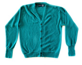 Vintage Sweater | Large Button Up Turquoise Cardigan | Unisex Oversized Sweater | 80s, 90s Fashion