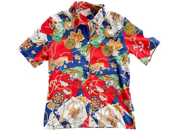 Vintage Blouse | Size Large Nautical Print Blouse | Short Sleeve, Button Down, Collared Top | Woman's 80s, 90s Fashion