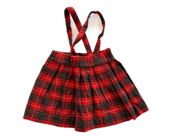 Vintage Skirt | Size 3Y Girls Red Plaid Skirt | Children Wool Pleated Skirt | 80's, 90's Fashion