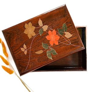 Vintage Box | Small Floral Wood Box with Lid | Trinket Box | Home Storage/Decor