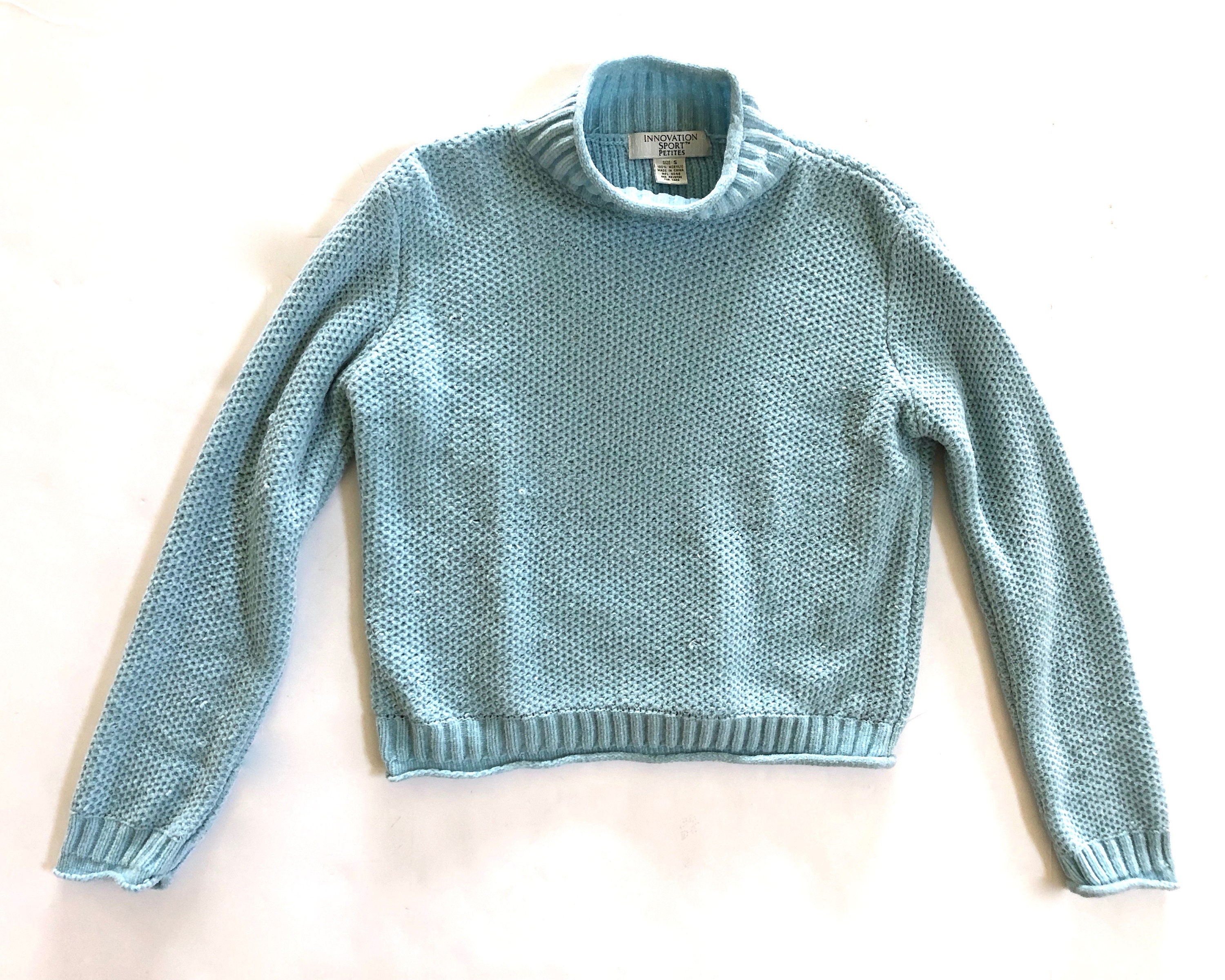 Vintage Top Small Blue Chenille Sweater Mock Neck Knit Top | Etsy