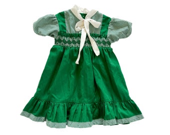 Robe fille vintage | Robe vichy verte et blanche 2T | Vêtements enfant vintage