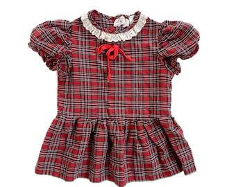 Vestido de niña vintage / vestido de cuadros rojos 2T / ropa vintage para niños