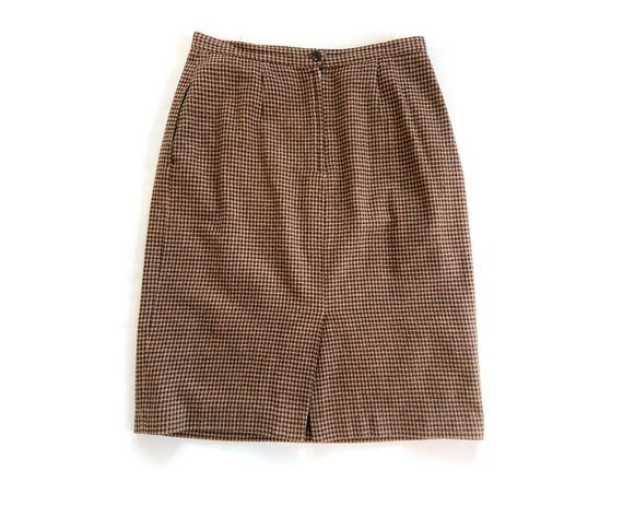 Brown houndstooth pencil clearance skirt