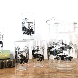 Vintage Glass and Pitcher Set | Set of 5 Serving Set | Dinnerware, Serveware, Drinkware