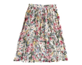 Vintage Skirt | Size 14 Floral Skirt | Long, Pleated Skirt | 80's, 90's Fashion