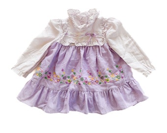 Vintage Girl Dress | 2T Purple Flower Embroidered Dress | Vintage Children Clothing