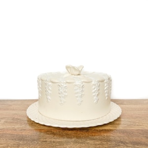 Vintage Cake Plate/Platter | White Ceramic Floral Cake Dome | VIntage Serving