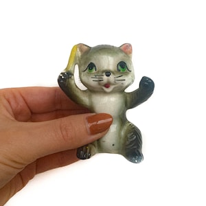 Vintage Cat Figurine | Small Ceramic Animal Statue | Mid-Century Decor