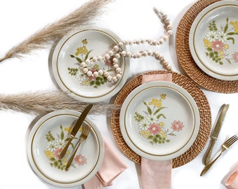 Vintage Plates | Set of 5 Floral Dinner Stoneware Plates | Dinnerware, Serveware