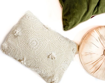 Vintage Pillow | Cream-Colored Crochet Decorative Throw Pillow | Home Decor
