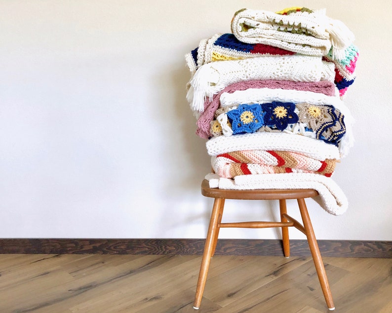 Vintage Afghan Vintage Home Decor Colorful Crochet Throw Blanket