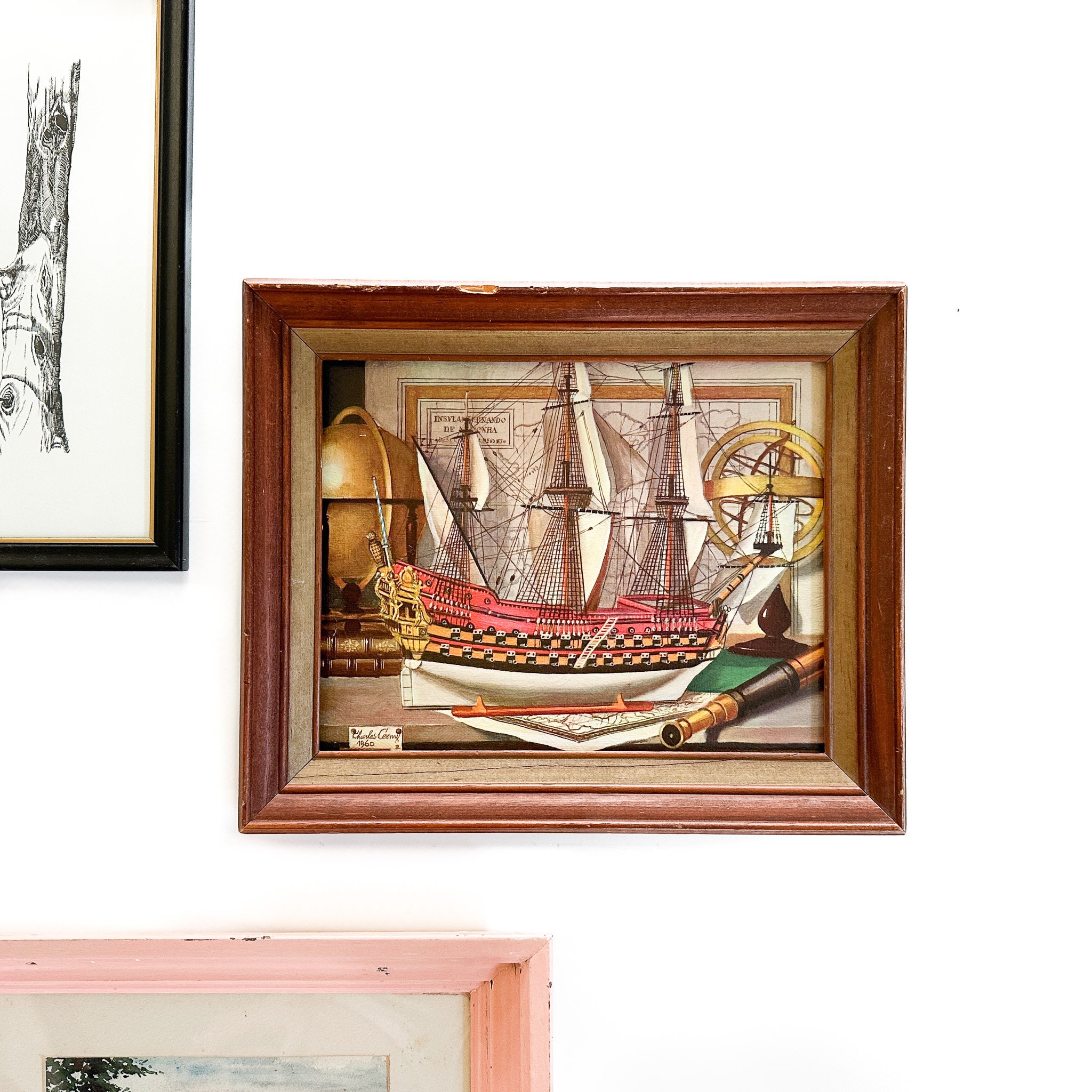 ◆絵画◆帆船◆額サイズ58.5cmx48.5cm◆船◆インテリア◆アンティーク Vintage Painting | Framed Charles Cerny Print | Nautical Painting
