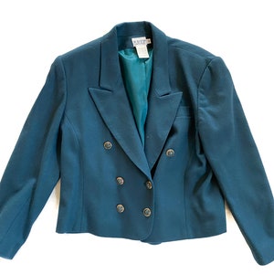 Vintage Blazer | Size 12 Teal Wool Dress Jacket | 80s, 90s Fashion