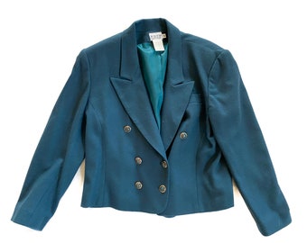 Vintage Blazer | Size 12 Teal Wool Dress Jacket | 80s, 90s Fashion