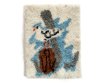 Vintage Rug | Seagull Latch Hook Rug/Wall Hanging | Shag Rug | Bathroom Rug | 70s, Boho Home/Wall Decor