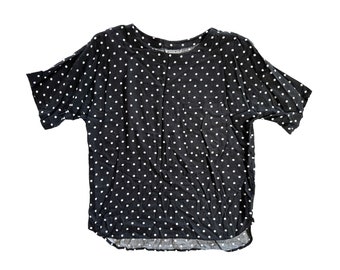 Vintage Bluse | Großes schwarzes gepunktetes Top mit Knöpfen | 80er, 90er Jahre Mode