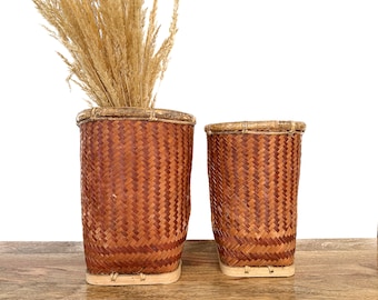 Vintage Baskets | Set of Two Nesting Woven Baskets | Large Cylinder Baskets | Home Storage/Decor