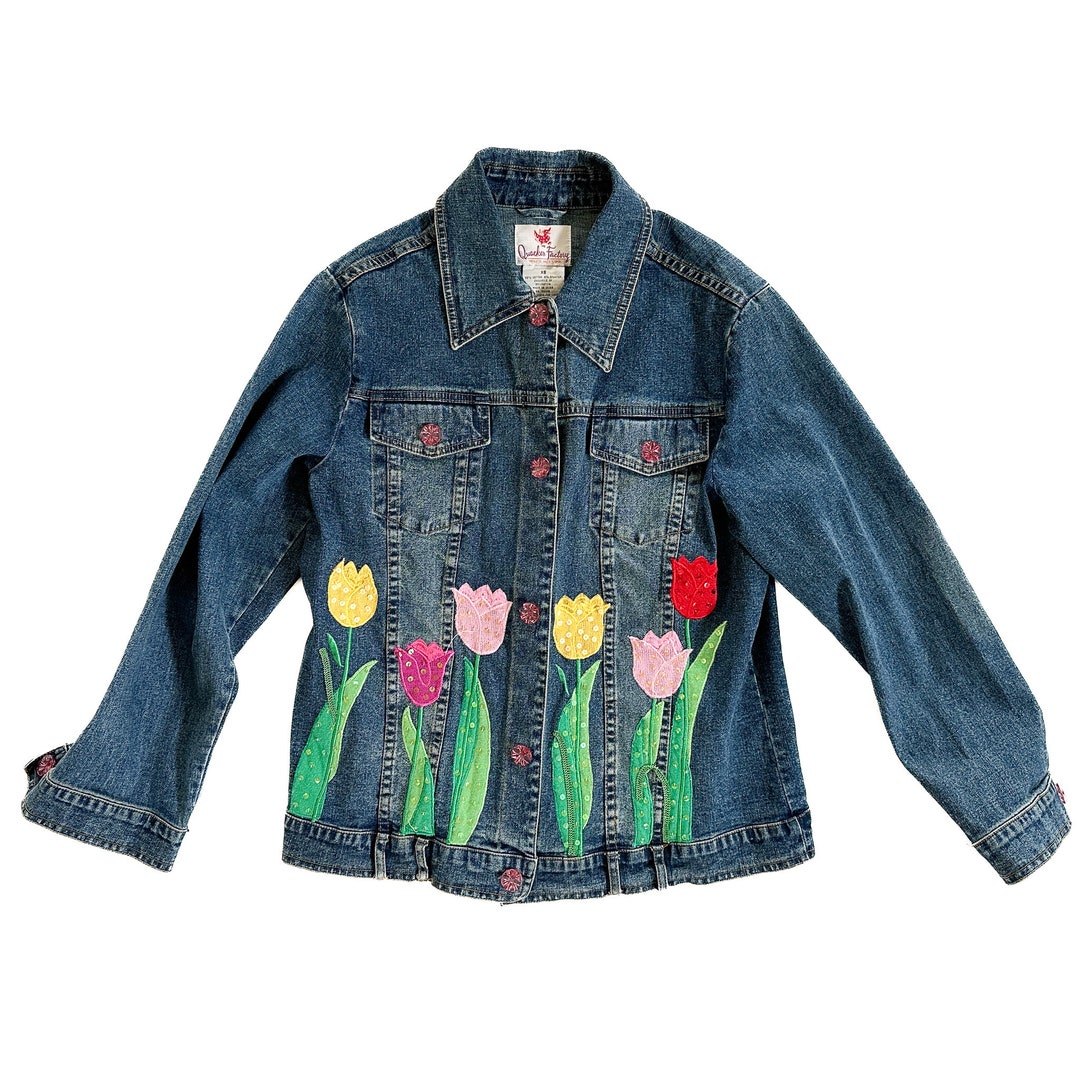 希少品✨ DENIM&CO ヴィンテージ　ジャケット　90s 花柄　刺繍　XL デニムジャケット DENIM &CO 花柄 刺繍 vintage XL - ANTIQUE LEAVES