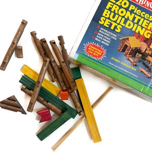 Vintage Building Set | Large Set of Wooden Frontier Building Blocks | Vintage Children Toy
