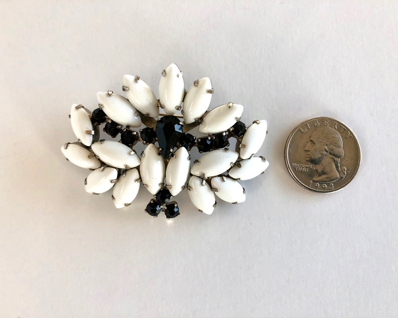 Vintage Costume Jewelry Vintage Brooch Large White and Black Stone BroochPin