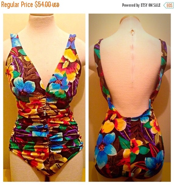 SALE Vintage Floral Print GABAR Rouched Pinup One