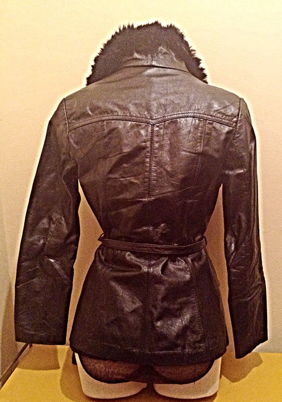 SALE Vintage Black Leather & Fur Jacket Coat - image 3