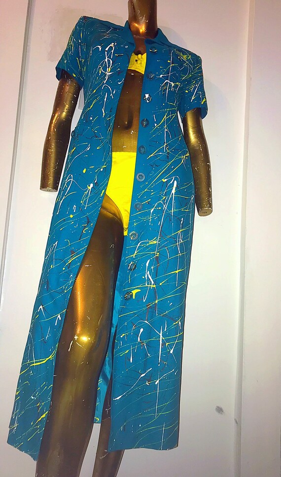 SALE Custom Hand Painted Blue Duster Dress - image 4