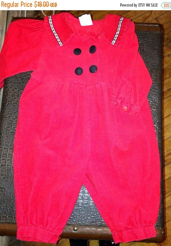 SALE Cute vintage Corduroy Red Romper by Sweet Pot