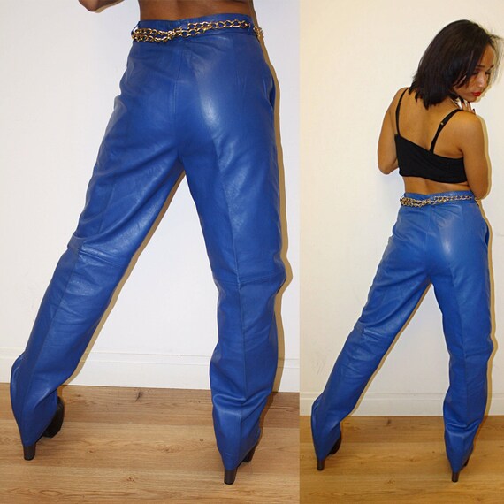 SALE Vintage Royal Blue Leather High Waist Slacks - image 5