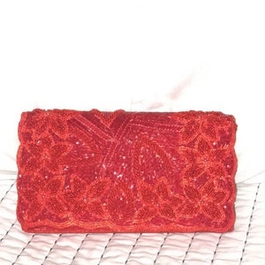 SALE Vintage Red Sequin Beaded Evening Bag