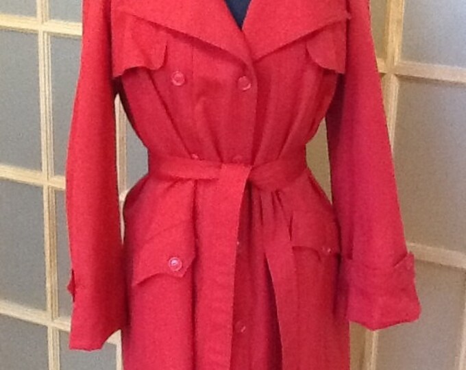 Red Vintage Hooded Trench Coat W/ Plaid Lining by Mulberry Street Women
