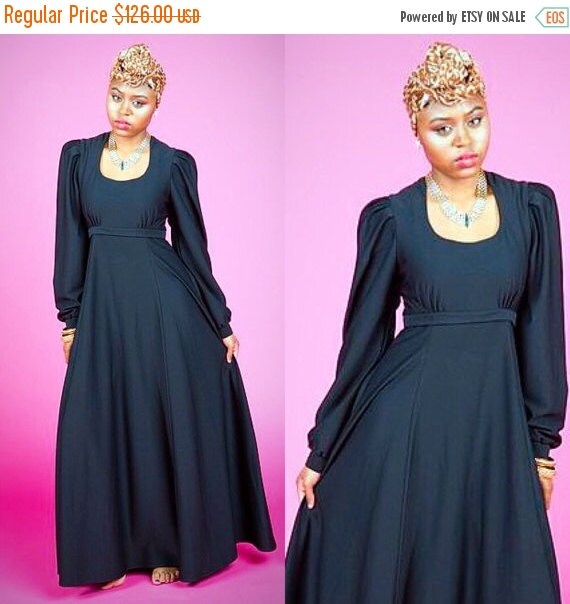 SALE Vintage Black Longsleeve Empire Waist Gown - image 1