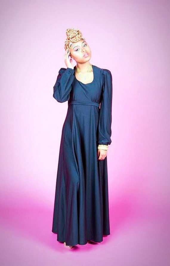 SALE Vintage Black Longsleeve Empire Waist Gown - image 2