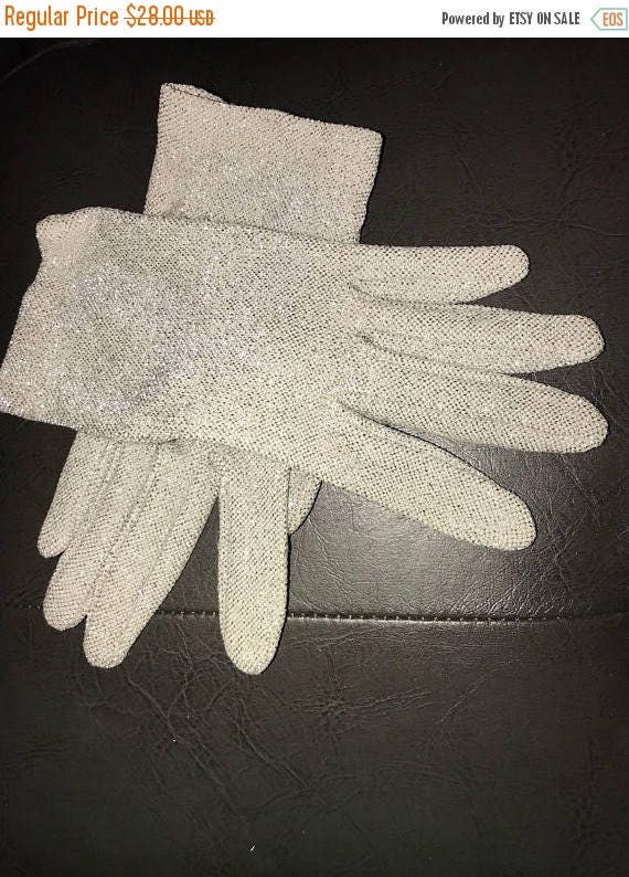 SALE Glam Silver Metallic Vintage Gloves