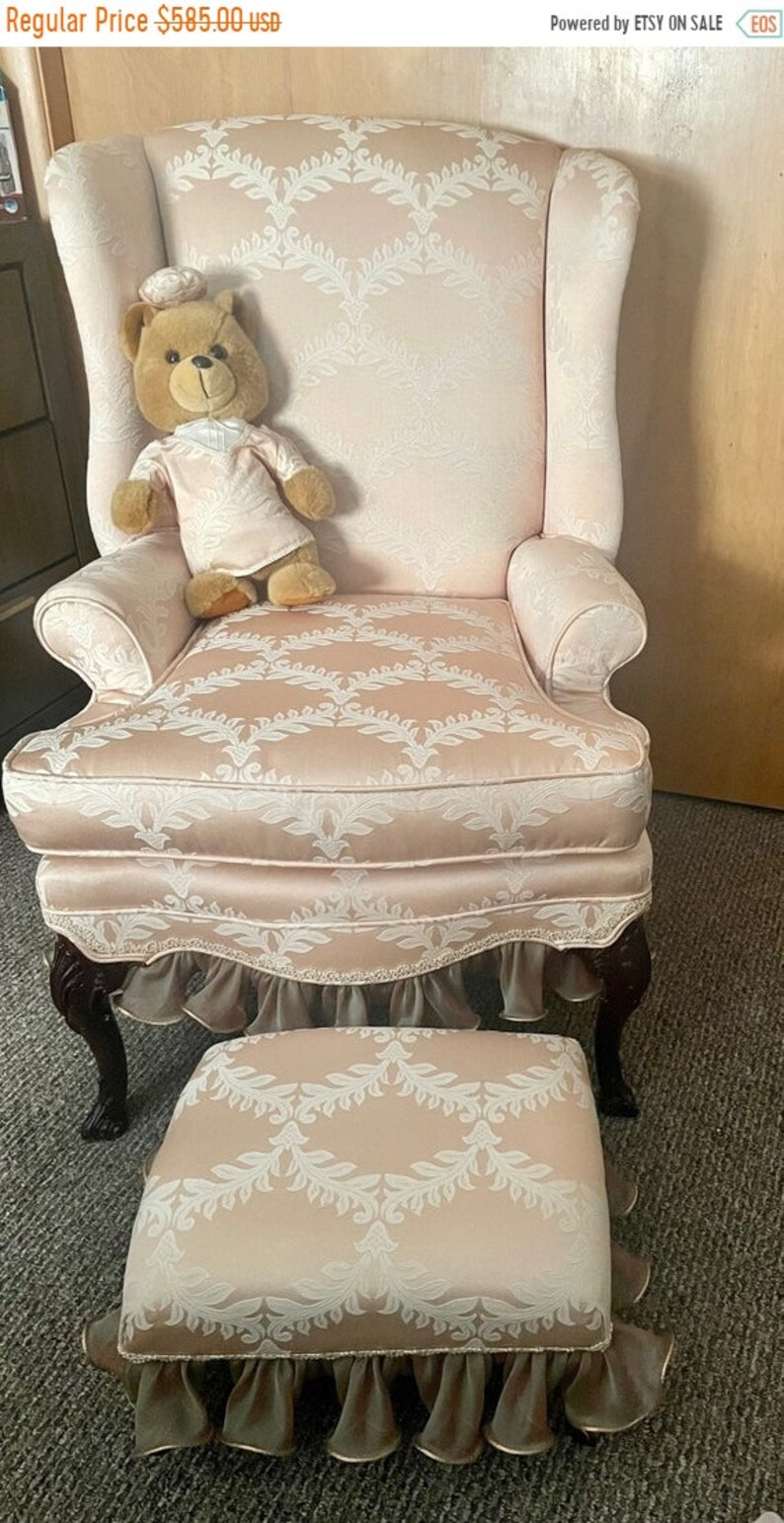 SALE Custom One of a Kind Vintage Nursery Chair Footstool Ottoman Teddy Bear Set image 1