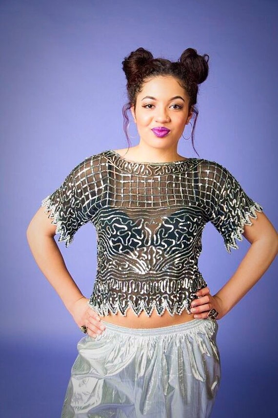 black sheer sequin top