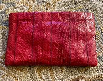 Vintage Red Genuine Snake Clutch Purse