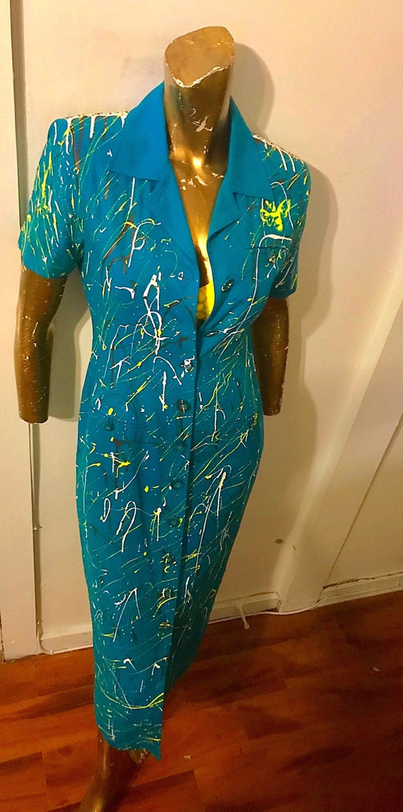 SALE Custom Hand Painted Blue Duster Dress - image 3