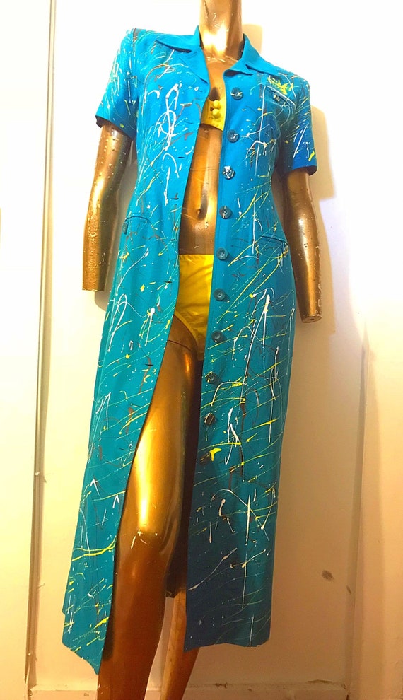 SALE Custom Hand Painted Blue Duster Dress - image 7