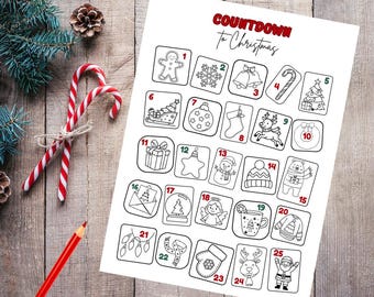 Christmas Countdown Coloring Page | Advent Calendar Printable | Holiday Activity | Instant Download