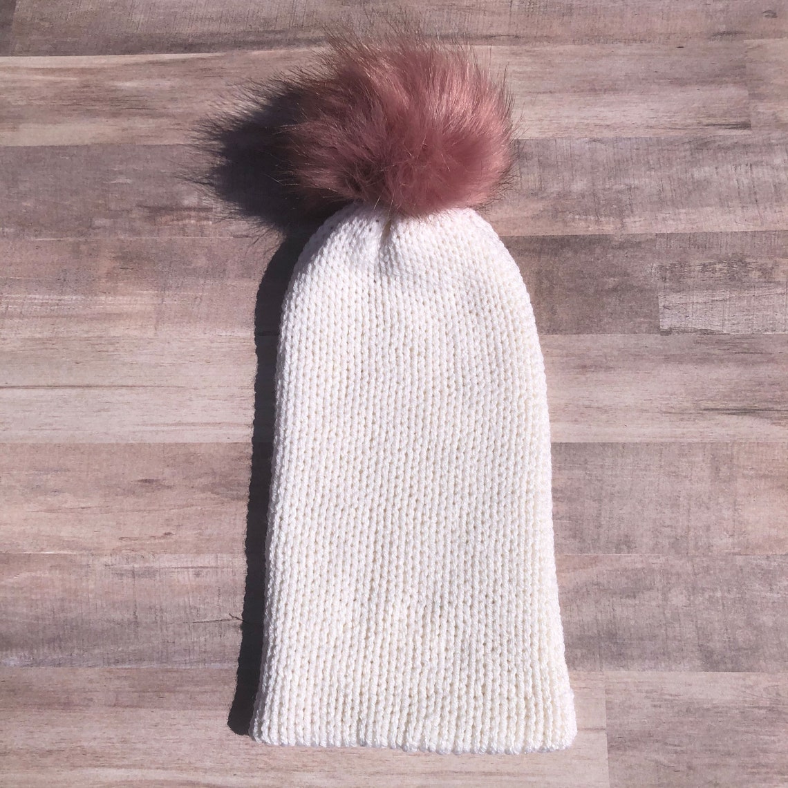 Cream Knit Beanie Hat with CHOICE of Faux Fur Pom // White Pom Etsy