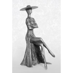 Lady in dress sculpture woman metal sculpture figure statue of sitting girl figurine metal pewter art modern artwork original home decor