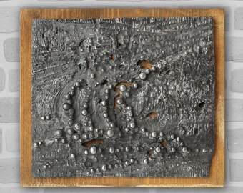 Zinnrelief - The Wave - Zinnskulptur, Plakette, Kunst, Kunstwerk, Original, Skulptur, Wohnkultur, Wanddekor, Metallrelief, modern, klein